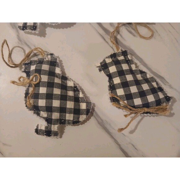 Christmas Ornaments  Primitive Handmade Gift Plaid Cottage Chick - Set of 4 - Picture 3 of 3